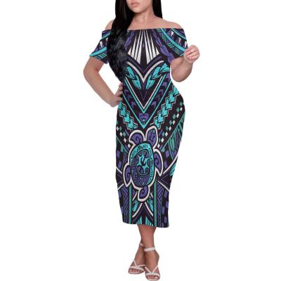 China Tight Fit Fashion Breathable Short Sleeve Off The Shoulder Dress Turtle Polynesian Tribal Soft Fabrics Formal Occasions Dress Low Price for sale