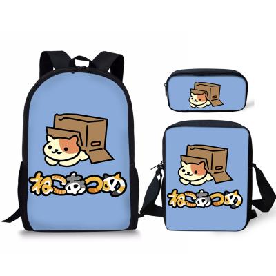 China Large Capacity Cartoon Cat Anti-theft Pattern 3 Pieces Set Backpack For Student Custom Made Kids Backed School Bag for sale