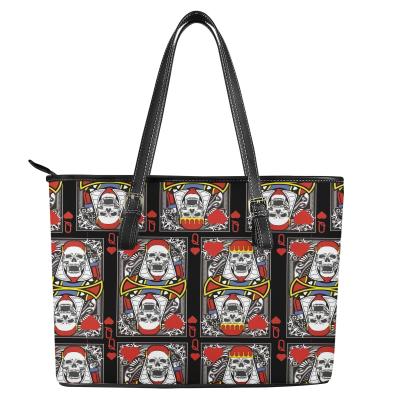 China Fashion Tote Bag Wholesale No Mini Fashion Women's Shoulder Bag High Quality Leather Purse Clips Poker Q And Skull Pattern Design for sale