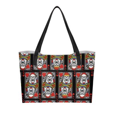 China Fashion 2021 hot bags women print women handbags large capacity casual ladies fashion handbags poker Q and skull pattern design for sale