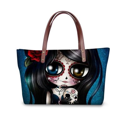 China ENGLAND STYLE Skull Print Handbags Full Set Black Art African American Girls Printing Women Beach Bags Ladies Handbag Females Totes for sale