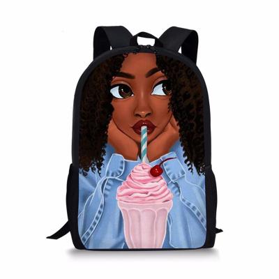 China Hot Selling Waterproof Nice Art Afro Girls Children Schoolbag Black Kids School Bag Set For Girls Backpacking Student Bookbags for sale