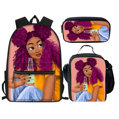 China Waterproof 2020 Art Afro Girl Lady Printed Kids Black Student Bags 3Pcs/set School Bags Backpack Teenagers Shoulder BookBag Mochila Escolar for sale