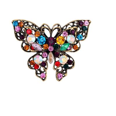 China Luxury Elegant Crystal Mariposa Collar Butterfly Brooches Muslim Brooch Vintage Floral Multicolor Sweater Metal Suit Pins for sale