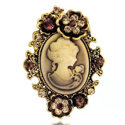 China Crystal Avatar Brooch Muslim Designer Vintage Fashion Collar Luxury Suit Pins Floral Multicolor Sweater Portrait Head Brooches for sale