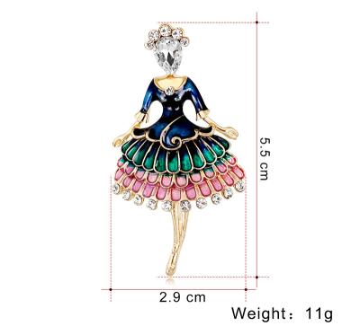 China Crystal Bailarina Vintage Multicolor Pins Metal Sweater Vintage Designer Floral Dancer Brooches Brooch Muslim Luxury for sale