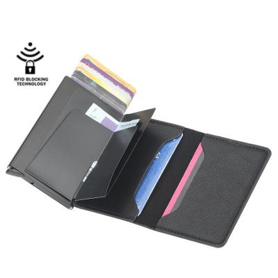 China Custom LOGO Women's Wallet Card Business Neutral Metal RFID Shell Aluminum Card Holder Anti-theft Automatic Elastic Card Holder Men for sale