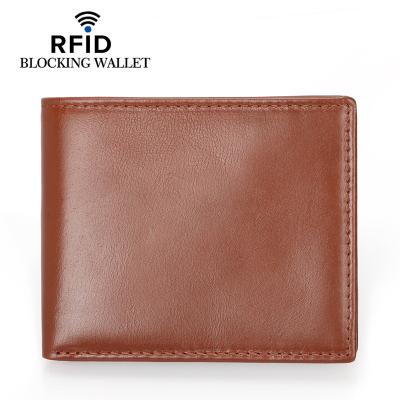 China 2022 Amazon Logo Oil Anti Theft Custom Wax Leather Wallet Blocking RFID Wallet Money Credit Card Slim Bifold Holder Cases Travel Wallet for sale