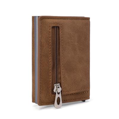 China Custom Leather Automatic RFID LOGO Business Portable Men Wallet RFID PU Wallet Metal Credit Card Metal Single Holder for sale