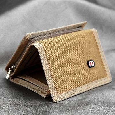 China 2022 Custom Anti-theft LOGO Student Classic Canvas Solid Color Men Wallet Zipper Coin Bag Sports Tactical Wallet for sale