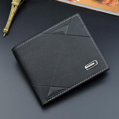 China Custom LOGO PU Anti Theft Leather Short Wallet Men Crazy Horse Anti Rfid Blocking Pure Leather Triple Wallet For Man for sale