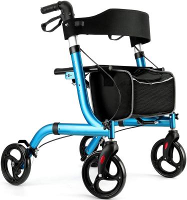 China 136kg aluminum rollator 4 wheel walker rollator with seat and basket or bag for eldly blue HCT-9123 for sale