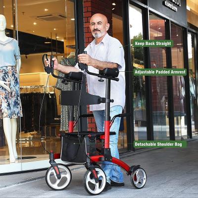 China HCT-9291D 136kg lightweight aluminum rollator forearm walker folding rollator with bag for indoor and outdoor eldly use for sale