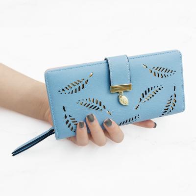 China Wholesale Anti-theft Women Wallet Gold Long Cavity Leaves Pocket Coin Purse Phone Card Holder Leather Wallet For Fashionable Women for sale