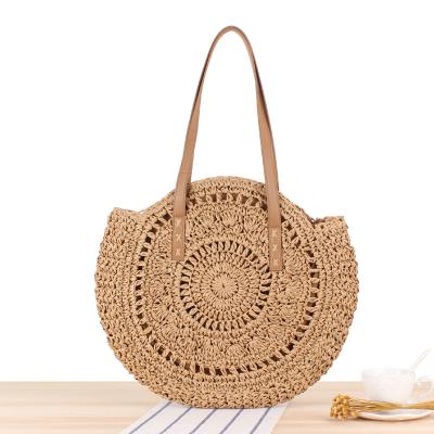 China 2021 Amazon Hot Selling High Quality Fashion Round Straw Bag Fashion Casual Woven Round Shoulder Bag Women's Simple Summer Beach Bag for sale