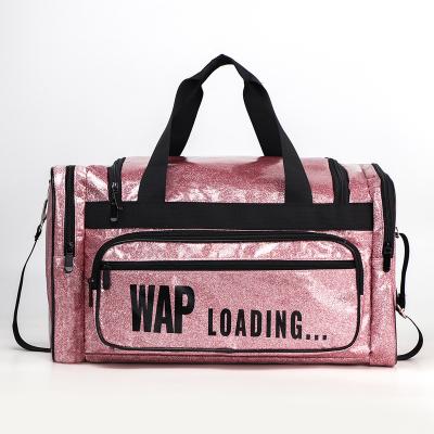 China New quality custom spend overnight bag wap travel tote duffle bag glitter dance pink bling bling cargo bag for sale