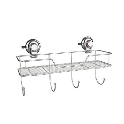 China Wall Mounted Type Suction Cup Shower Cart Basket With Hooks Towel Rack Bathroom Kitchen Storage Organizer for sale