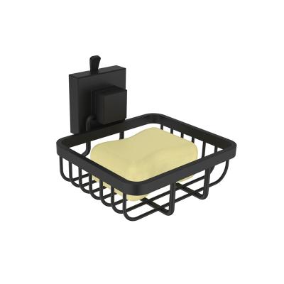 China Durable Black Bathroom Accessories Fit Hanging Metal Basket Suction Drain Soap Tray for sale