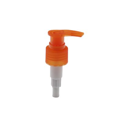 China Good Selling Non Refillable Customized 24mm Plastic 28mm Lotion Pump Orange Color Screw Lotion Bottle Pump for sale