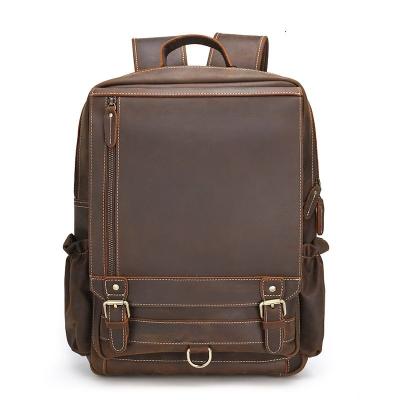 China RFID high capacity waterproof vintage man black genuine leather school backpack for students big design for sale