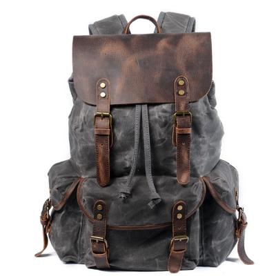 China RFID Wear-resistant Waxed Canvas Increasing Backpack Waterproof Mens Travel Backpack Anti-theft Vintage Men Backpack for sale