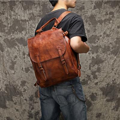 China Factory Sale RFID Weekly Vintage Style Large Hot Daily Causal Mens Backpack Genuine Leather Backpack For Men for sale