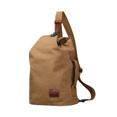 China Vintage Full Grain RFID Cowhide Wax Canvas Rucksack Drawstring Bag Unisex Genuine Leather Backpack for sale