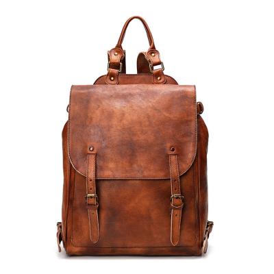 China Factory Sale RFID Weekly Large Men's Daily Causal Backpack Genuine Leather Bag Men Backpack Vintage Style for sale