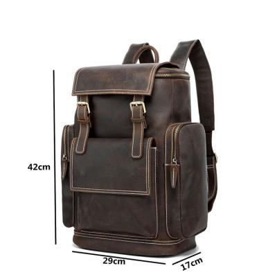 China Vintage Pure Cowhide Laptop Bag Genuine RFID Coffee Men Bag LOGO Vintage LOGO Leather Backpack Genuine Cowhide Custom Colored for sale