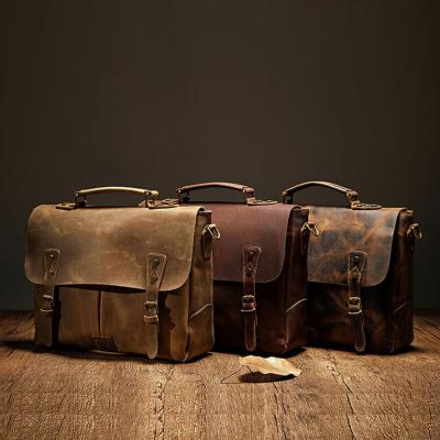 China Vintage Vintage Cowhide Leather Travel Messenger Office Crossbody Bag Laptop Briefcase Messenger Business Bag for sale