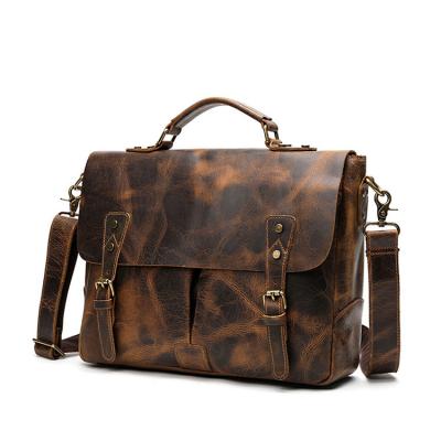 China Vintage Vintage Cowhide Leather Travel Messenger Office Crossbody Bag Laptop Suitcase Computer College Satchel Bag For Men for sale