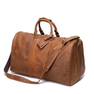 China Vintage High Top Crazy Horse Leather Duffle Weekend Duffel Bag With Shoes Compartment Real Leather Travel Bag For Men for sale