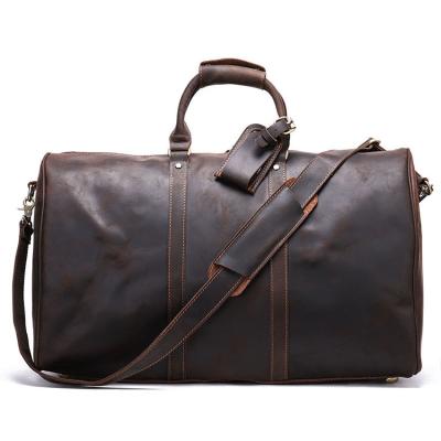 China Vintage Genuine Leather Large Mens Weekender Top Grain Crazy Horse Leather Travel Duffel Bag With Shoe Compartment for sale