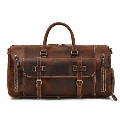 China High Quality Vintage Genuine Leather Duffel Bags for Men and Women Travel Leather Bag Weekend Bag Large for sale