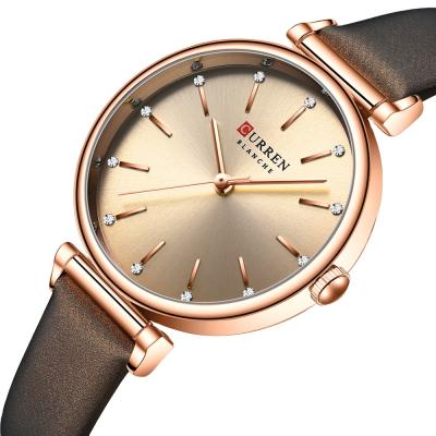 China Wholesale Date Curren 9081 Women's 3atm Quartz Automatic Movement Waterproof Minimalist Watch Genuine Leather Strap Ladies Wrist Watche for sale