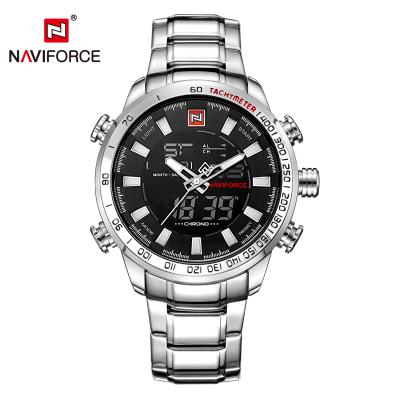 China Automatic Date NAVIFORCE 9093 Mens Stainless Steel Sport Watches LED Watch Analog-Digital Male Army Stainless Quartz Clock Relogio Masculin for sale