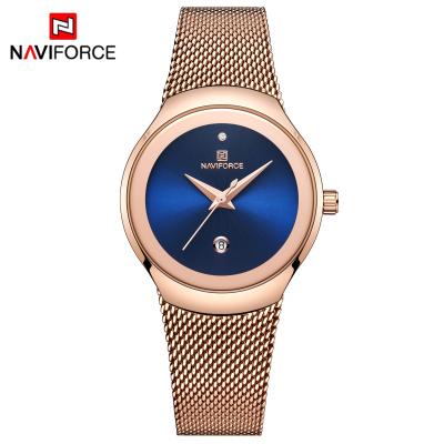 China Lady Fashion Casual Simple Mesh Strap Automatic Steel Female Wristwatch Relogio Feminino Date Women Watches NAVIFORCE 5004 for sale