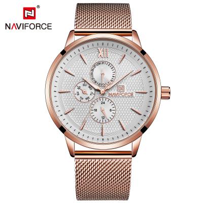 China Automatic date naviforce mont 3003 fahsion quartz watch women rose gold mesh band chronograph watch brand relogios chinese masculino for sale