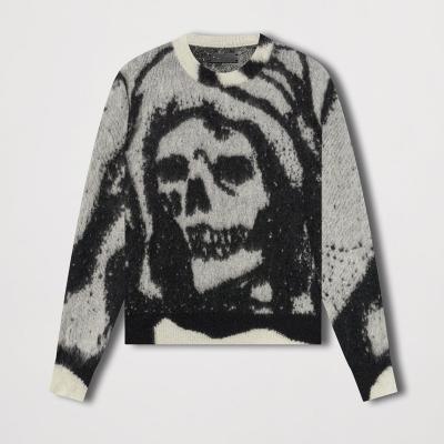 China Anti-wrinkle CaiNan custom men knitted sweater reaper skull gothic pullover sweater designer luxury crew neck skeleton mohair sweater for sale