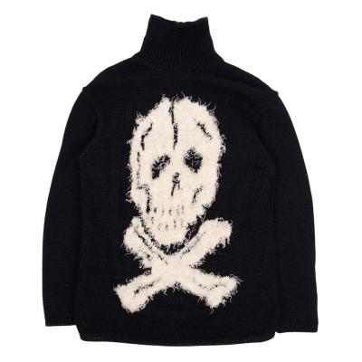 China Anti-wrinkle CaiNan custom luxury vintage thick turtleneck men sweater knit pullover wool skull skeleton intarsia knit sweater men for sale