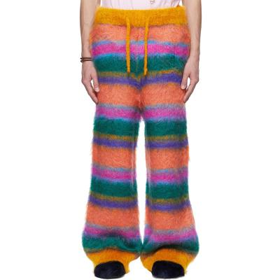 China Anti-wrinkle CaiNan custom knit winter striped trousers furry mohair sweater sweatpants luxury designer drawstring mohair pants for sale