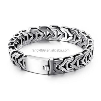 China Durable Stainless Steel Punk Personalized Hip Hop Link Silver Cuban Bangle Bracelet For Men for sale