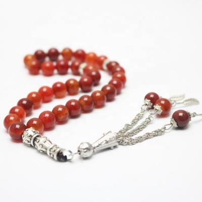 China 33 Tesbih Red Muslim Islamic Muslim Religious Bracelet Stone Agate Prayer Beads Allah Muhammad Gifts for sale