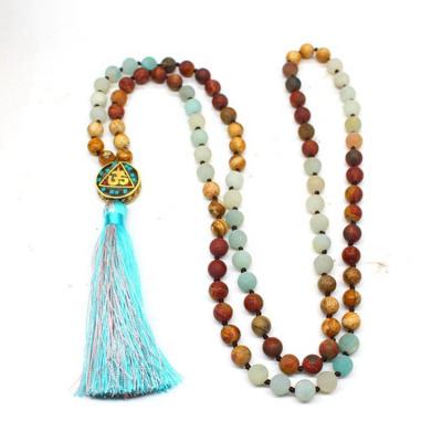 China TRENDY 8MM 108 Beads Yoga Necklace Multicolor Tassel Charm Handmade Beaded Chain Necklace Pendant Necklace For Women Men for sale