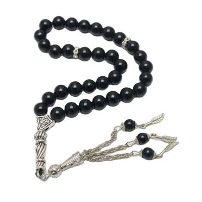 China 8mm Religious Hole Crystal Natural Stone With Black Islamic Prayer Beads Necklace/Bracelet for sale