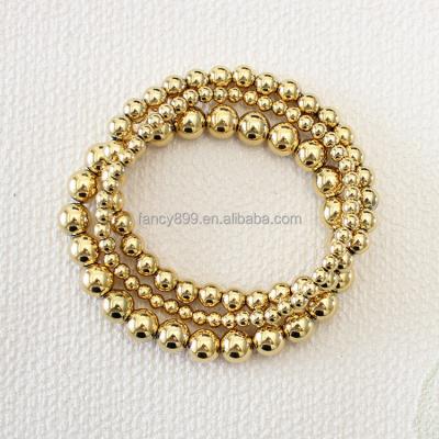 China Customized Durable Metal Gold Filled Lucky Beaded Waterproof Bracelet Stainless Steel Gold Bead Stretch Bracelet Wholesale for sale