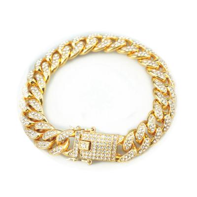 China Simple design gold plated hip hop charm alloy cuban bangle cuban bling zircon chunky bracelet for sale