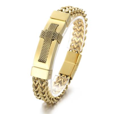 China Hiphop Stainless Steel Mens Jewelry Cross Bracelet Wrist Chain Bracelet Watch Durable Gold Plated Boys Chain Bracelets and Bracelets for sale