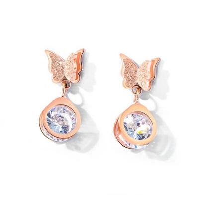 China Hot Temperament TRENDY Rose Gold Butterfly Stud Earrings Fashion Sales Stainless Steel Jewelry for sale