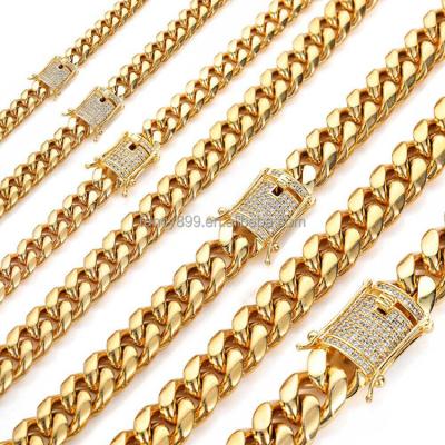 China Custom wholesale durable moissanite tennis necklace men's durable gold plated cuban link chain ice cream stainless steel diamond jewelry logo for sale